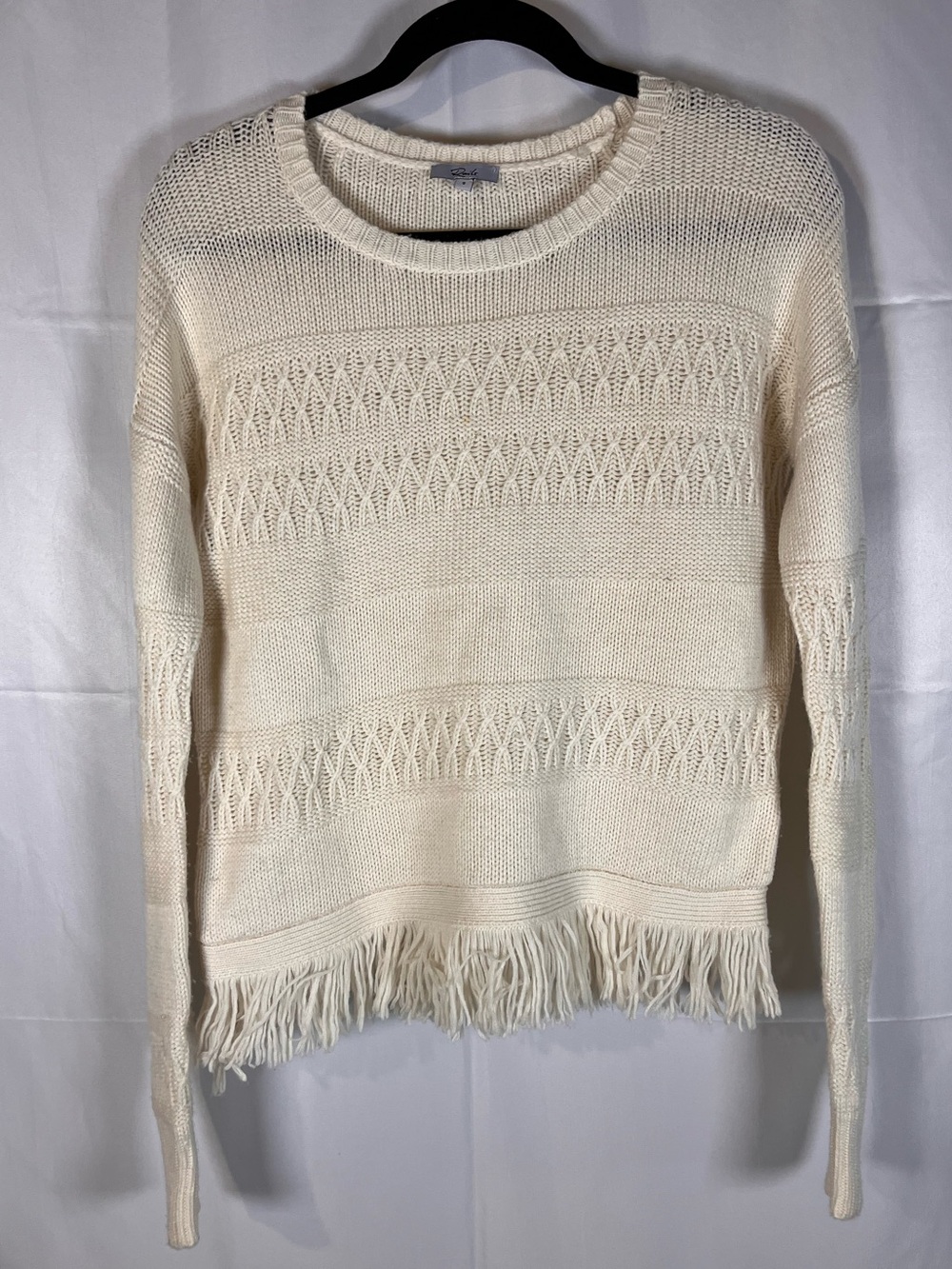 Rails Cream Fringe Hem Knit Sweater